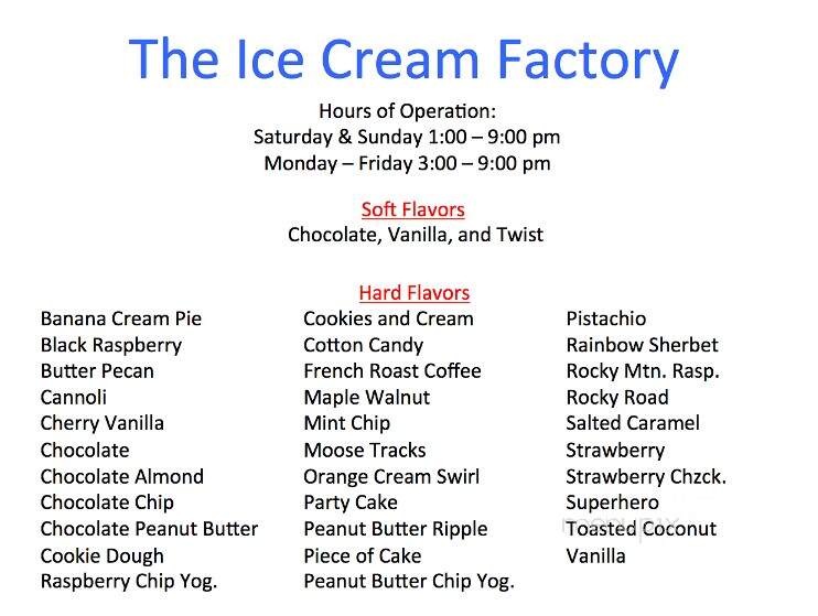 Ice Cream Factory - Chadwicks, NY menu_pic
