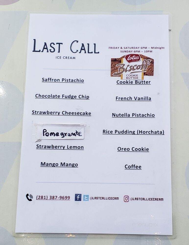 Last Call Ice Cream - Houston, TX menu_pic