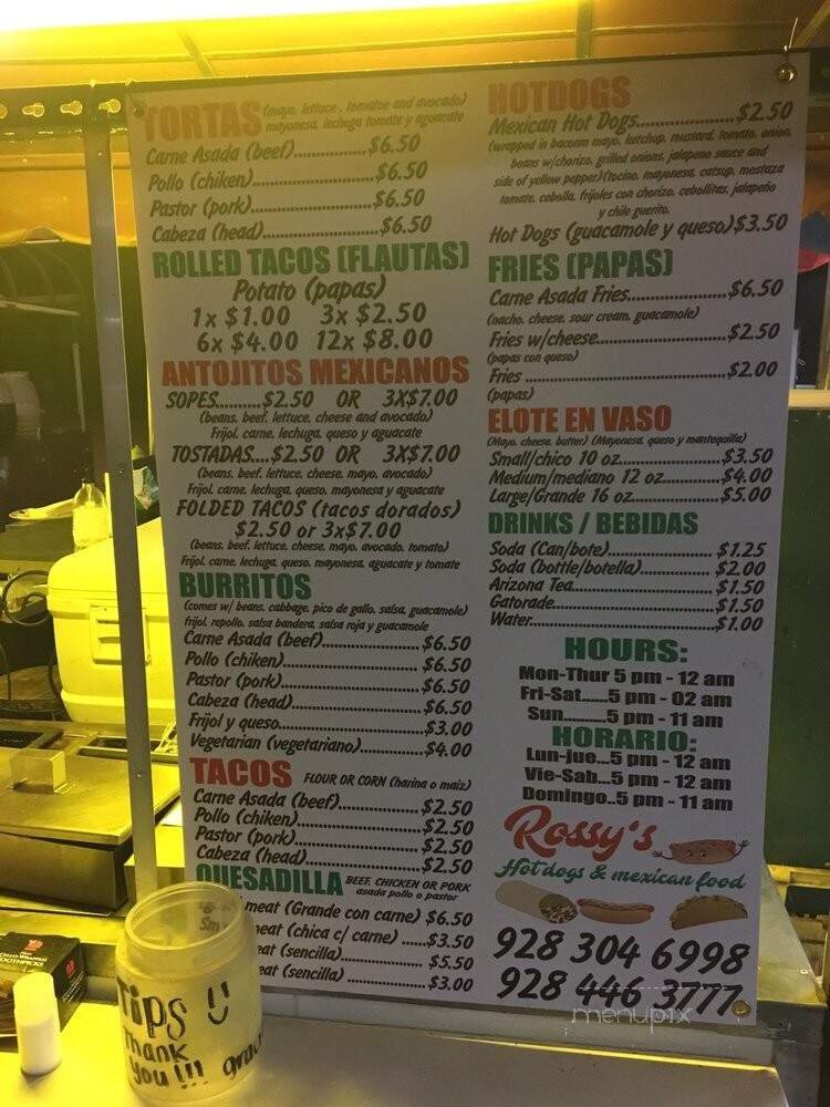 Rossy's Hot Dogs & Mexican Food - Yuma, AZ menu_pic