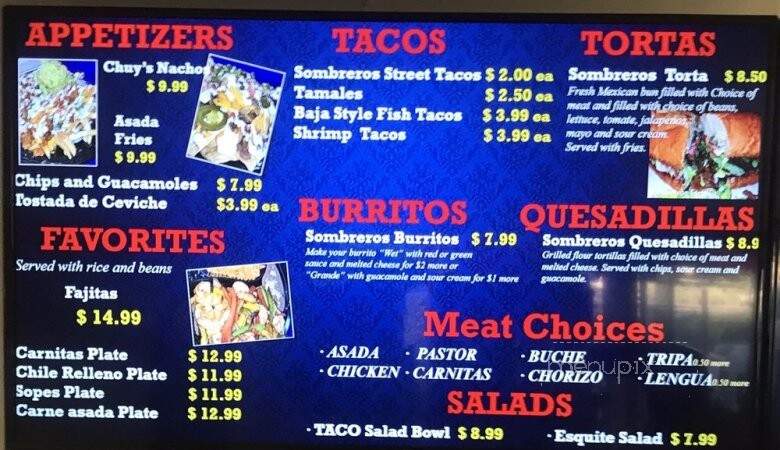Sombreros - South Lake Tahoe, CA menu_pic