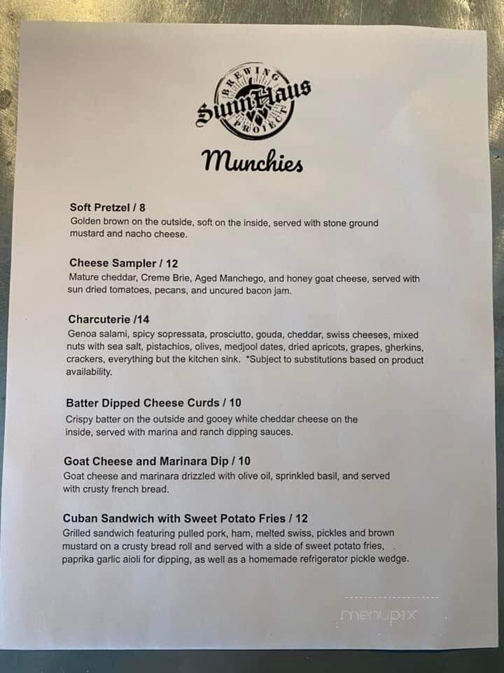 SunnHaus Brewing Project - Abilene, TX menu_pic