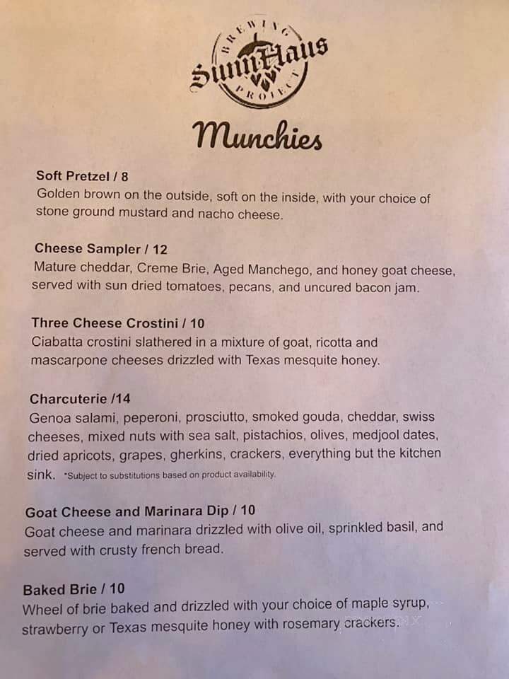 SunnHaus Brewing Project - Abilene, TX menu_pic