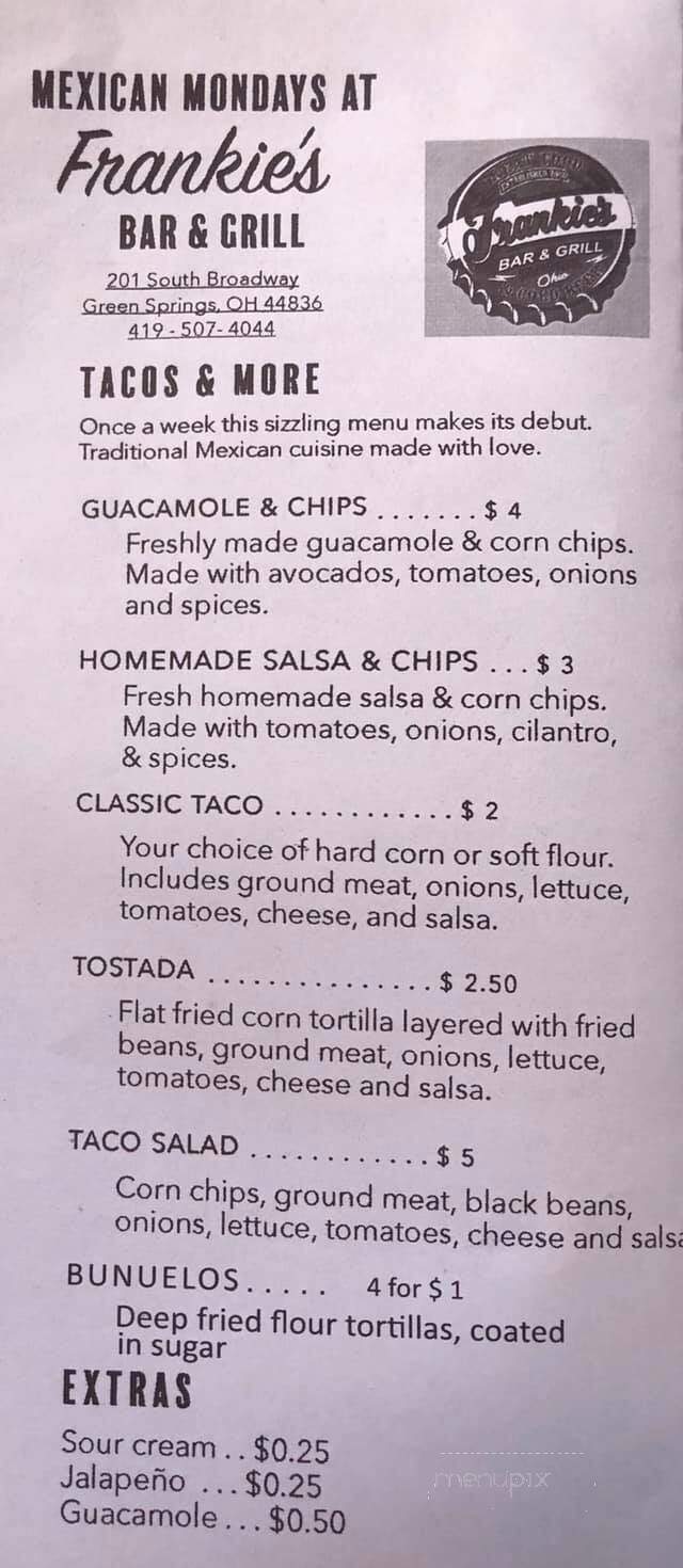 Frankie's Bar & Grill - Green Springs, OH menu_pic