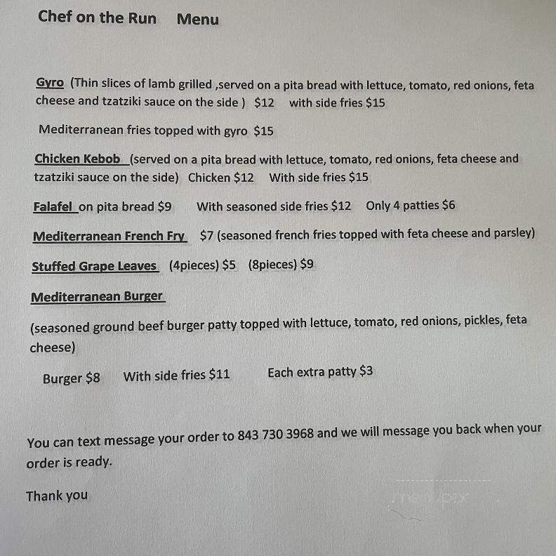 Chef on the Run - Greenville, SC menu_pic