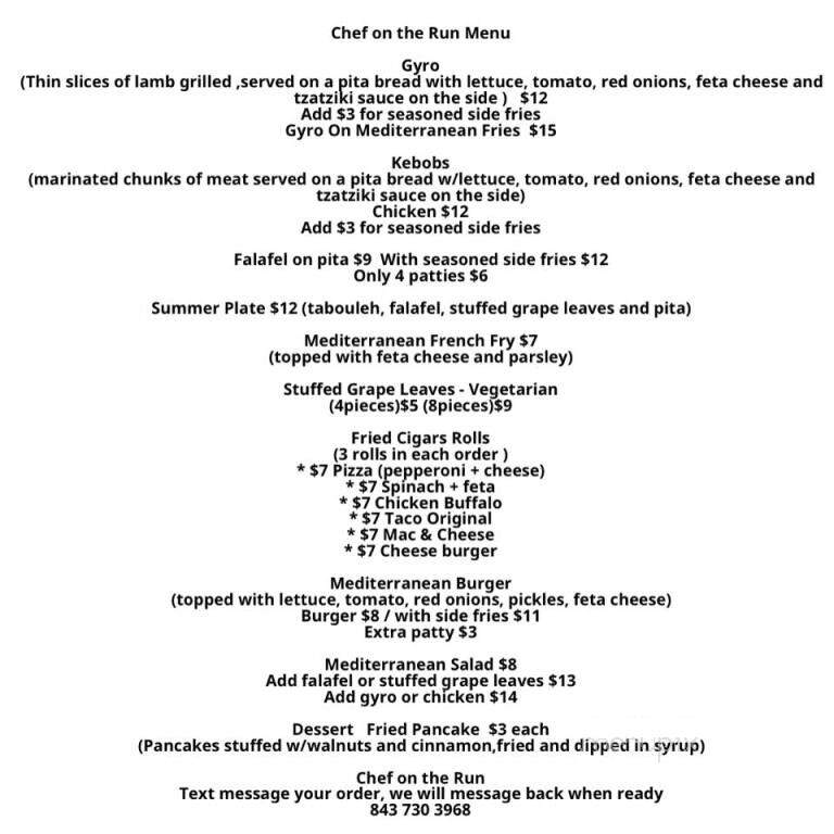 Chef on the Run - Greenville, SC menu_pic
