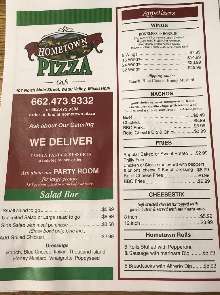 Hometown Pizza Cafe - Water Valley, MS menu_pic