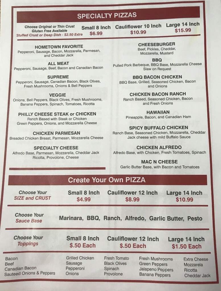 Hometown Pizza Cafe - Water Valley, MS menu_pic