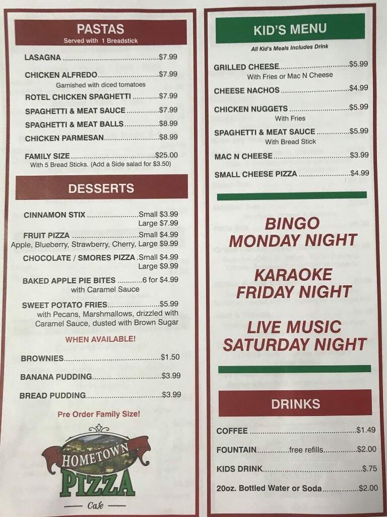 Hometown Pizza Cafe - Water Valley, MS menu_pic