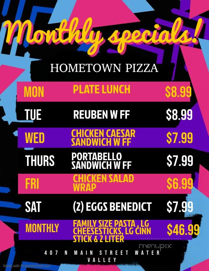 Hometown Pizza Cafe - Water Valley, MS menu_pic
