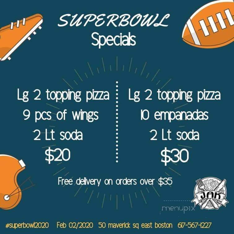 Jak Pizzeria - East boston, MA menu_pic