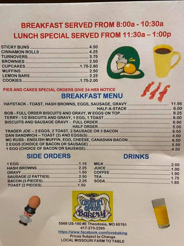 Country Apron Bakery - Theodosia, MO menu_pic