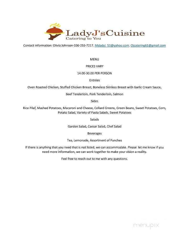 Lady J's Soul Food Kitchen - Greensboro, NC menu_pic