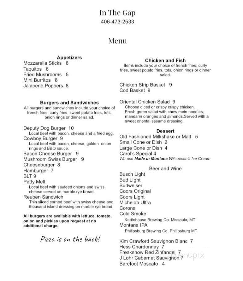 In The Gap - Judith Gap, MT menu_pic