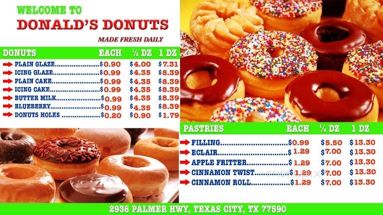 Donald Donuts - Texas City, TX menu_pic