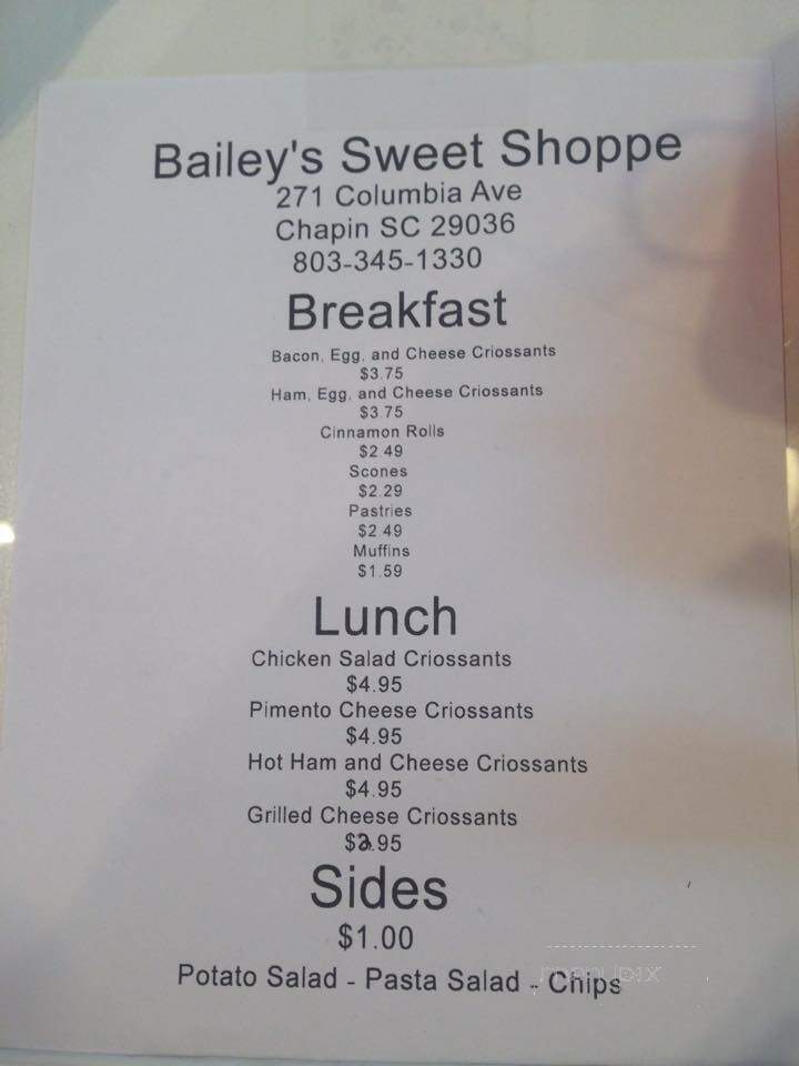 Bailey's Eatery - Chapin, SC menu_pic
