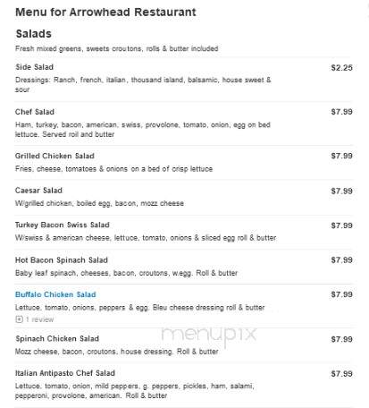 Arrowhead Restaurant - Clearfield, PA menu_pic