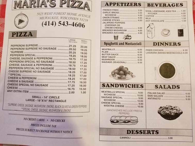 Marie's Pizza - Milwaukee, WI menu_pic