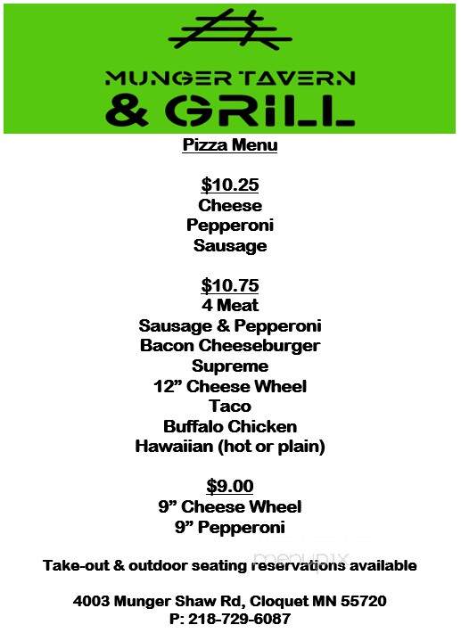 Munger Tavern & Grill - Cloquet, MN menu_pic