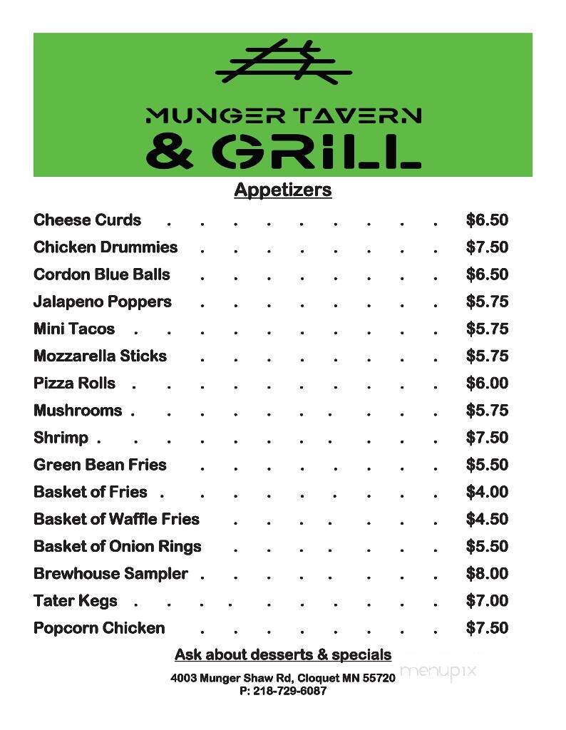 Munger Tavern & Grill - Cloquet, MN menu_pic