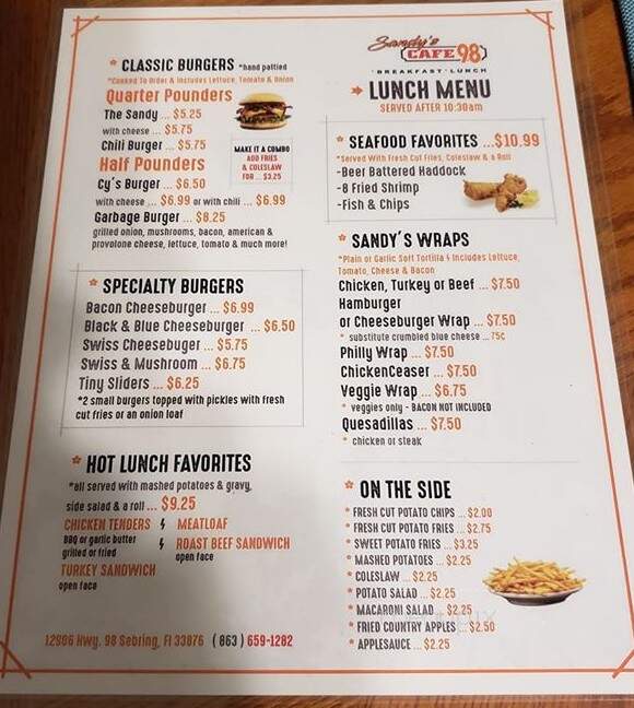 Cafe 98 - Sebring, FL menu_pic