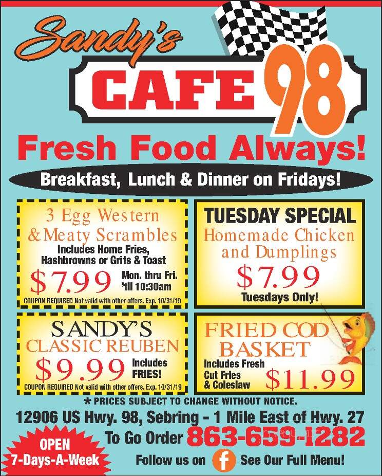 Cafe 98 - Sebring, FL menu_pic