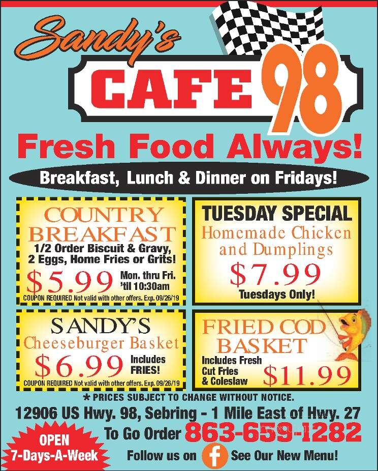 Cafe 98 - Sebring, FL menu_pic