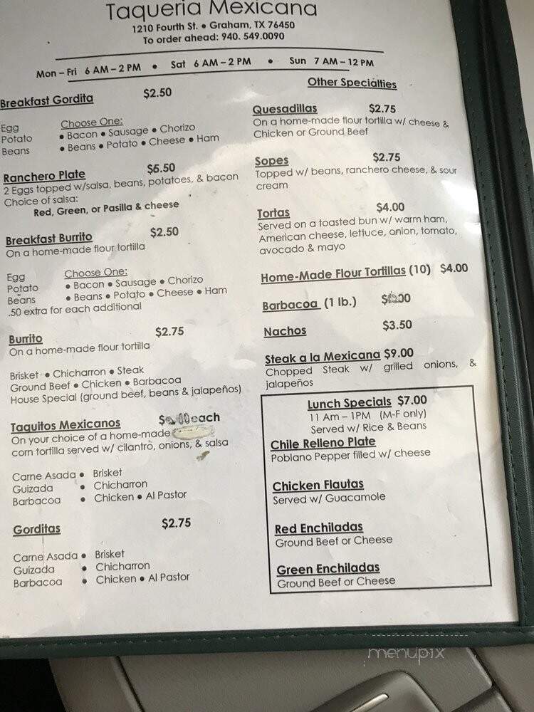 Taqueria Mexicana - Graham, TX menu_pic