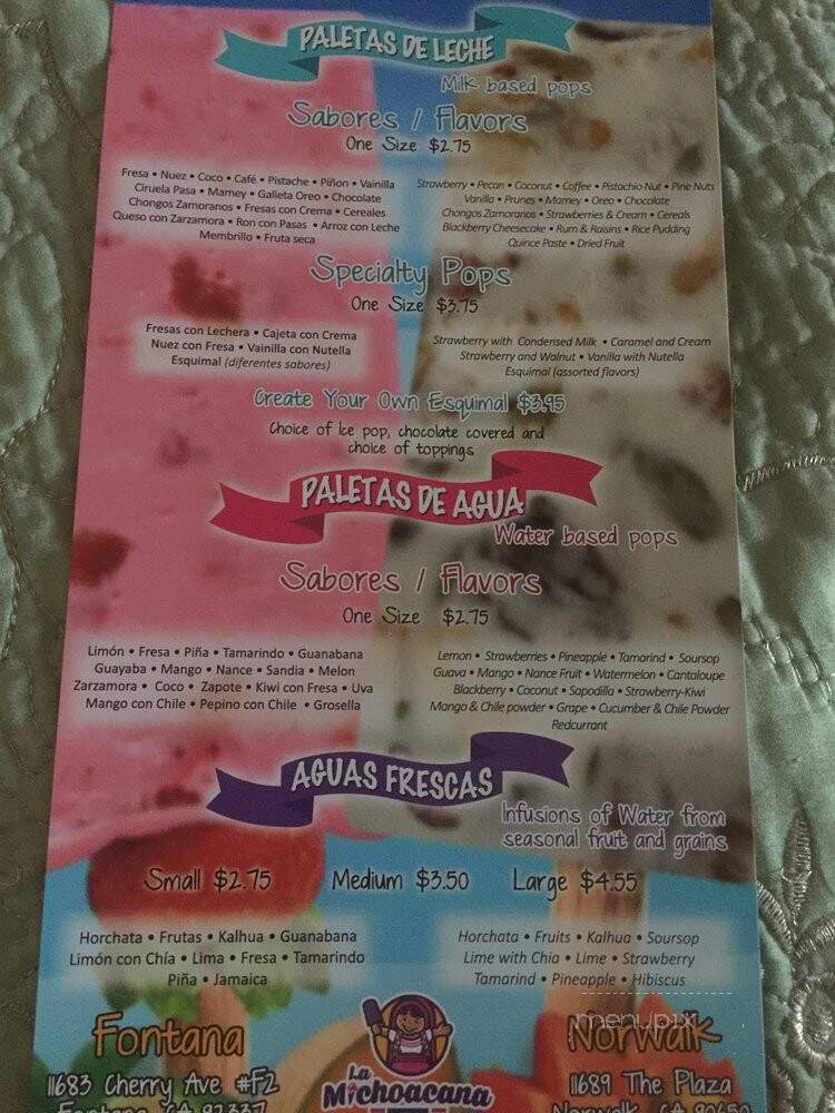 La Michoacana Natural Fruit - Norwalk, CA menu_pic