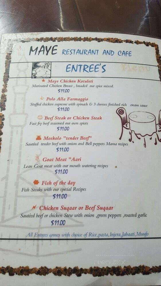 Maye Somali Restaurant - Edmonton, AB menu_pic
