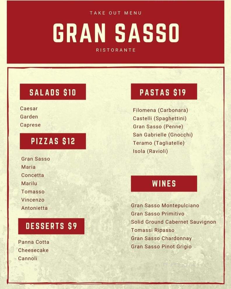 Gran Sasso Restaurant - Brantford, ON menu_pic