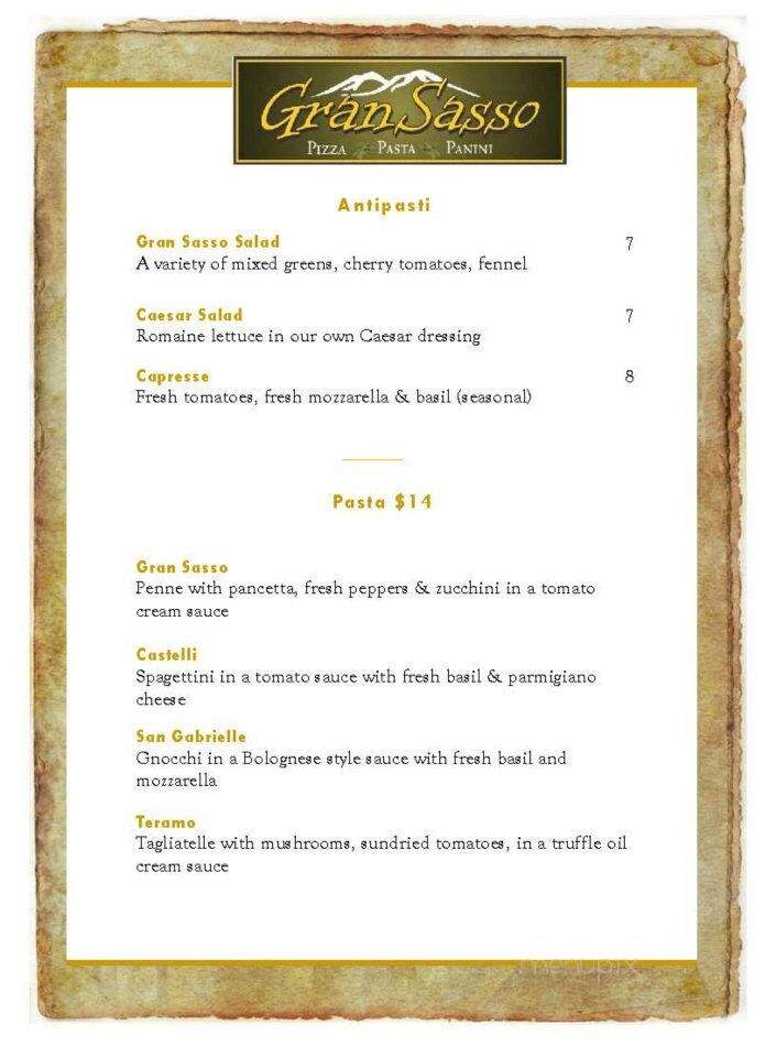 Gran Sasso Restaurant - Brantford, ON menu_pic