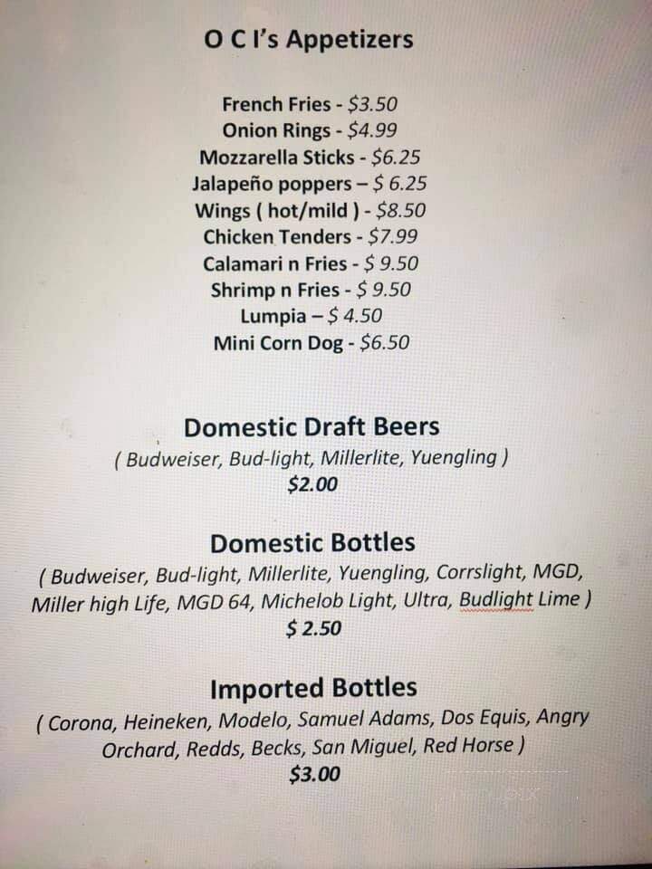 Oci Night Club - Piney Point, MD menu_pic