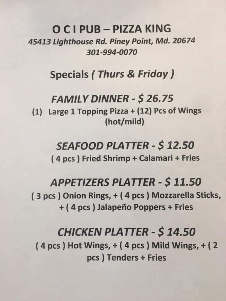 Oci Night Club - Piney Point, MD menu_pic