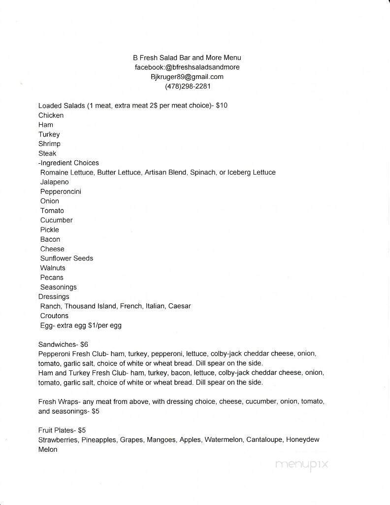 B Fresh Salad Bar and More - Cochran, GA menu_pic
