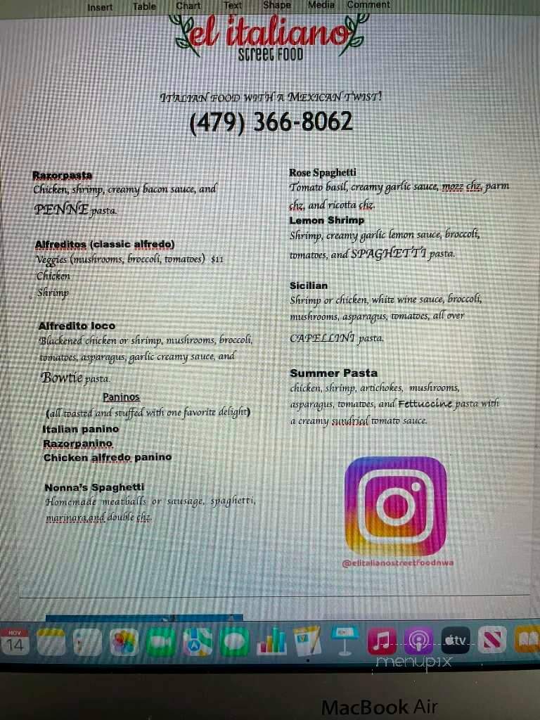 El Italiano Street Food - Lowell, AR menu_pic