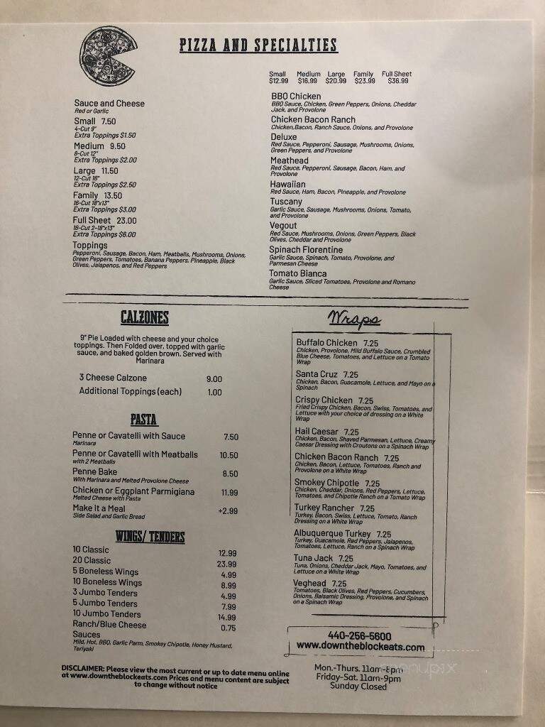 Down the Block - Kirtland, OH menu_pic