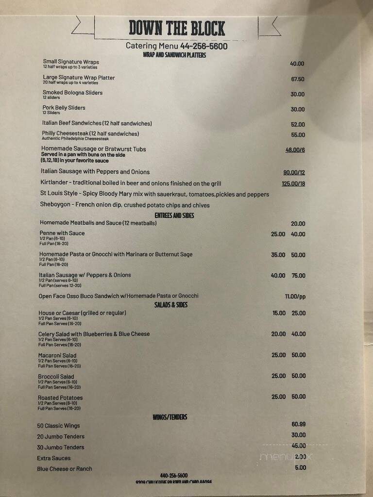 Down the Block - Kirtland, OH menu_pic