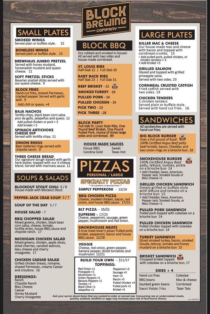 Block Brewing Company - Brighton, MI menu_pic