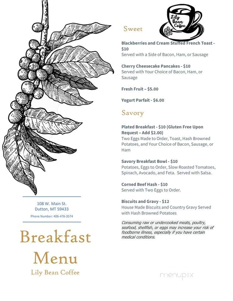 Lily Bean Coffee - Dutton, MT menu_pic