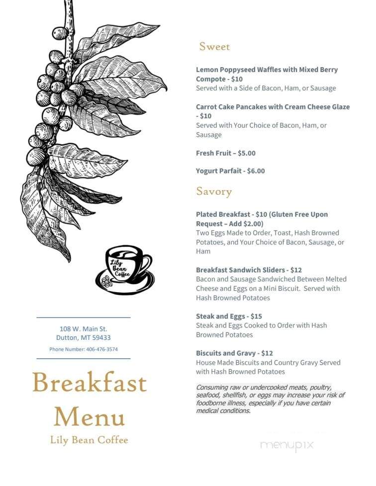 Lily Bean Coffee - Dutton, MT menu_pic