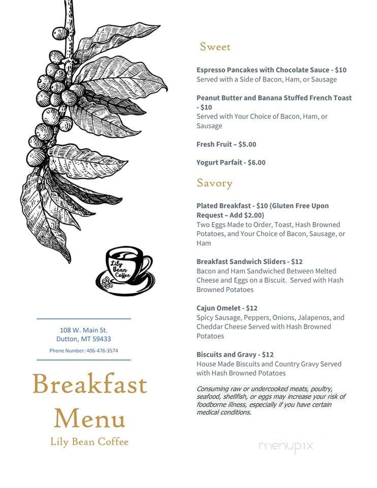 Lily Bean Coffee - Dutton, MT menu_pic