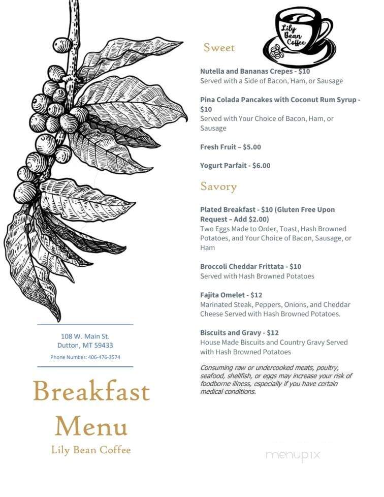 Lily Bean Coffee - Dutton, MT menu_pic