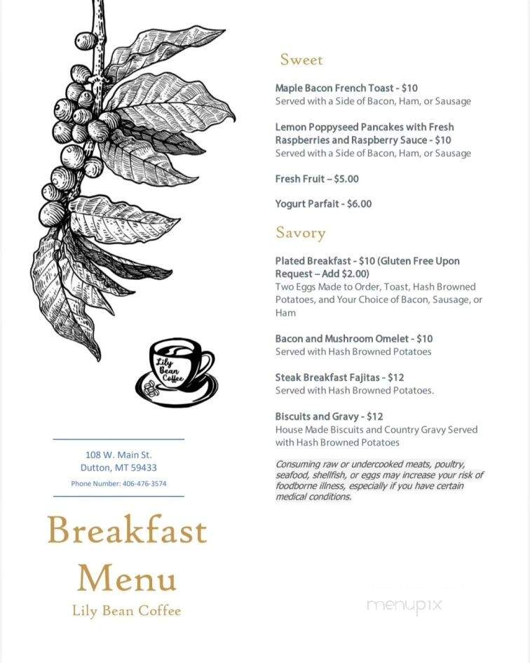 Lily Bean Coffee - Dutton, MT menu_pic