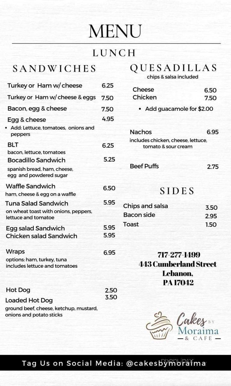 Cakes By Moraima and Cafe - Lebanon, PA menu_pic
