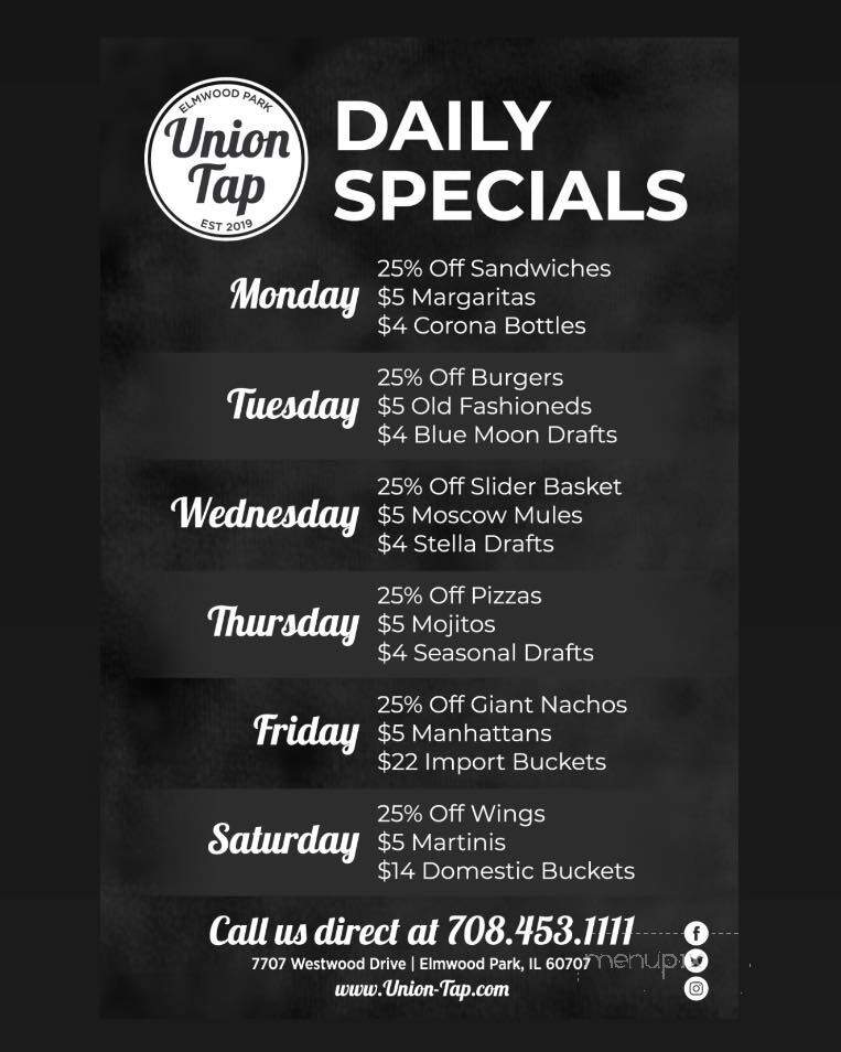 Union Tap - Elmwood Park, IL menu_pic