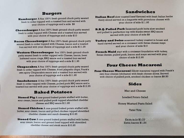 Franks Restraunt - Vincennes, IN menu_pic