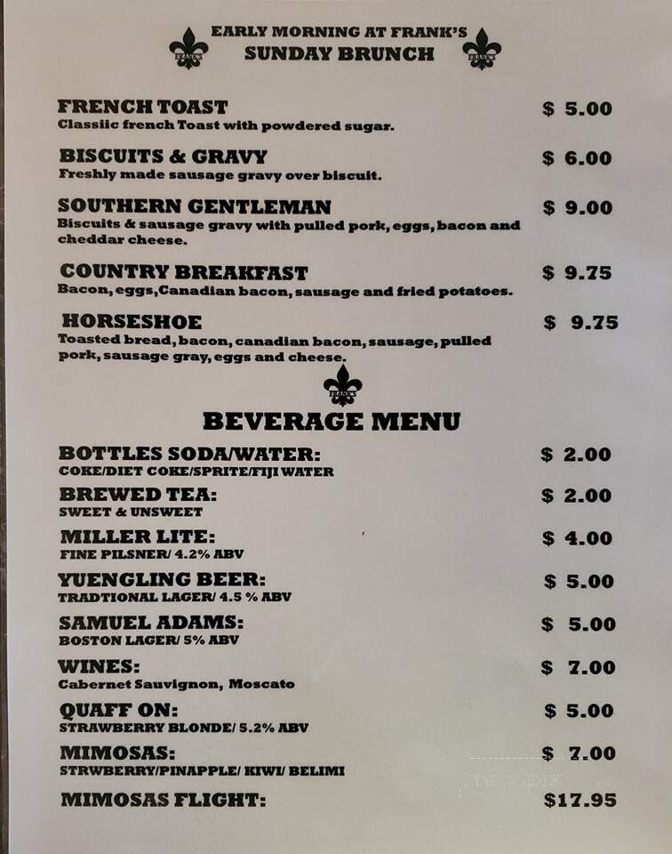 Franks Restraunt - Vincennes, IN menu_pic