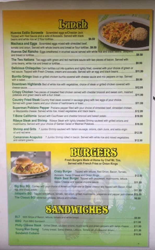 Black Bear - Highlands, NC menu_pic