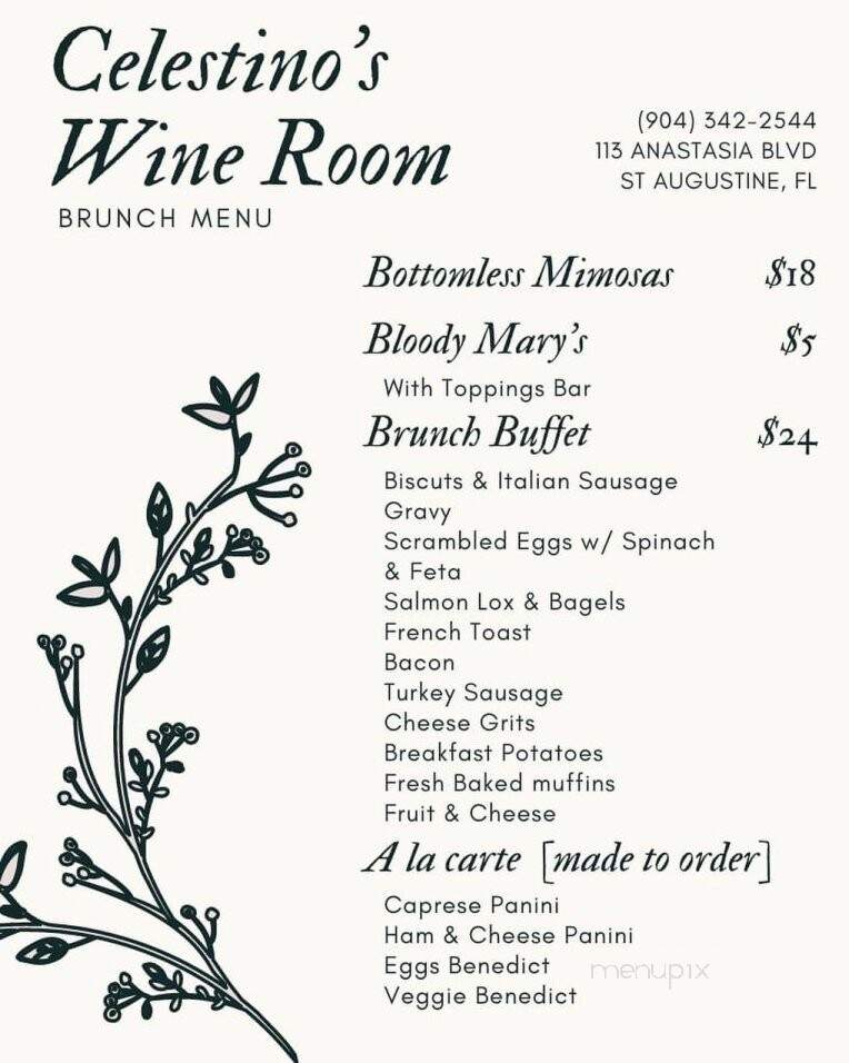 Celestino's Wine Room - St Augustine, FL menu_pic
