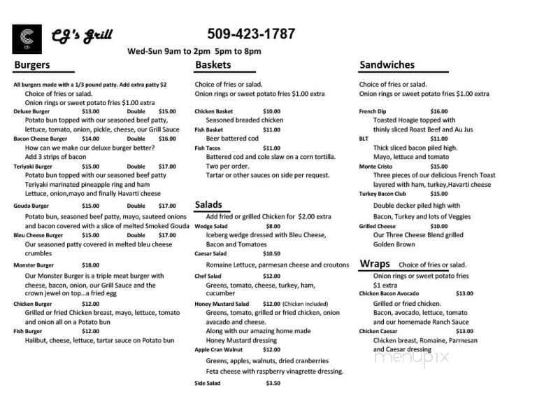 CJ's Grill - Chelan, WA menu_pic